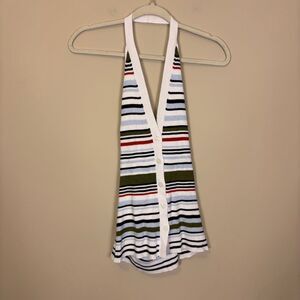 Abercrombie & Fitch White w/ Light Blue, Green, & Red Striped Halter Tank Medium